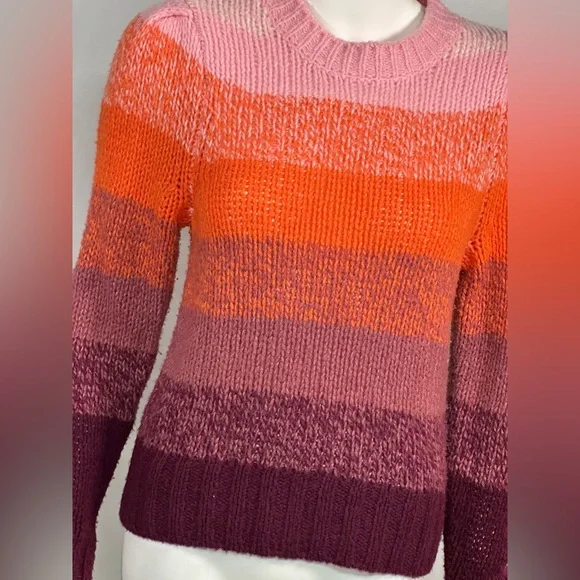 White + Warren Size S Cashmere/Wool-Silk Blend Colorful Striped Women's Sweater - Picture 4 of 11